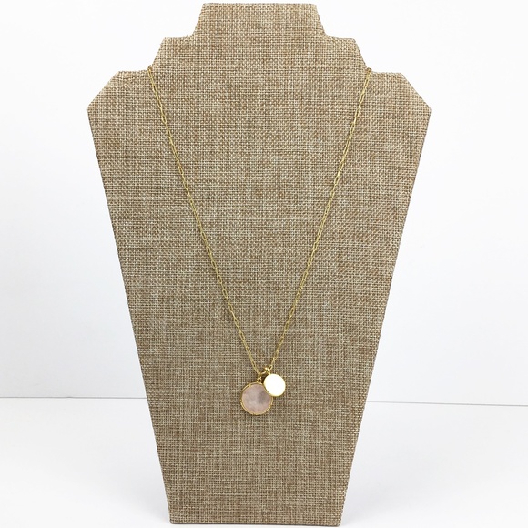 Madewell Stone Collection Rose Quartz Pendant Necklace 24" to 27" Length - Picture 4 of 11